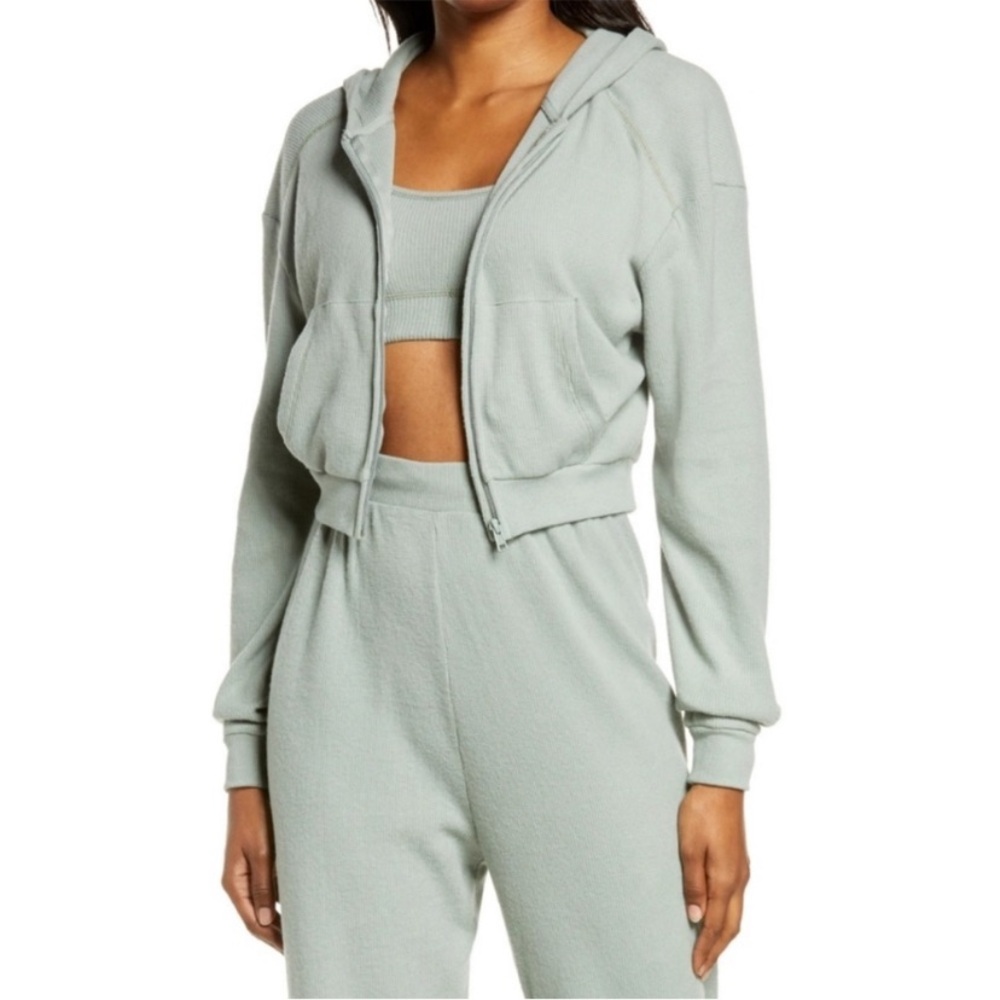 SKIMS WAFFLE ZIP UP HOODIE MINERAL SAGE WOMENS SIZE SMALL - Picture 13 of 17